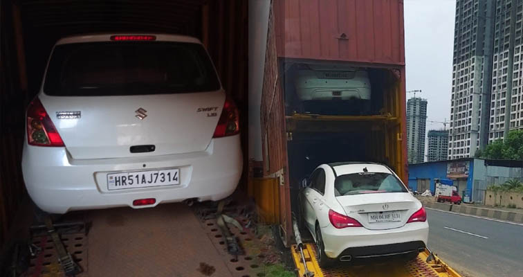 Multiple cars loaded in car carrier for transport